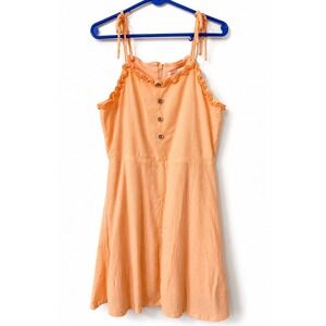 GB Girls Sundress Girls 6 Peach Excellent Ruffle Tie Strap Faux Button Mini